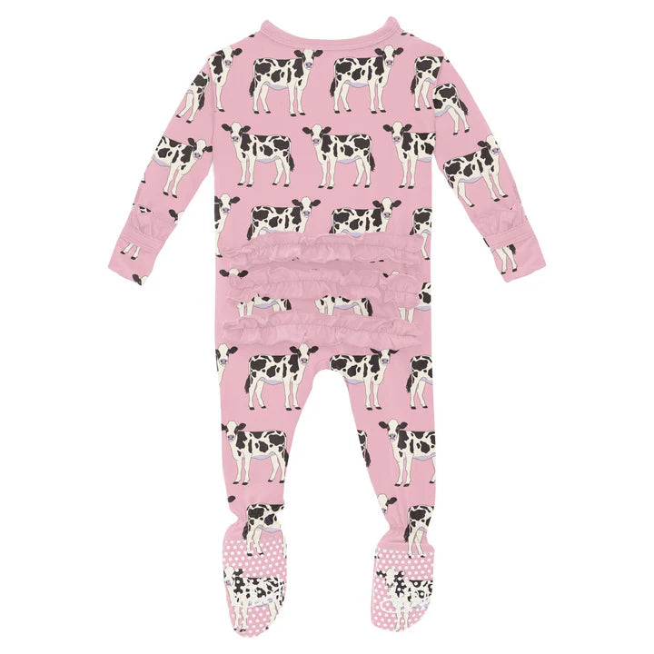 Kickee Cake Pop Cows | Classic Ruffle Footie With 2 Way Zipper