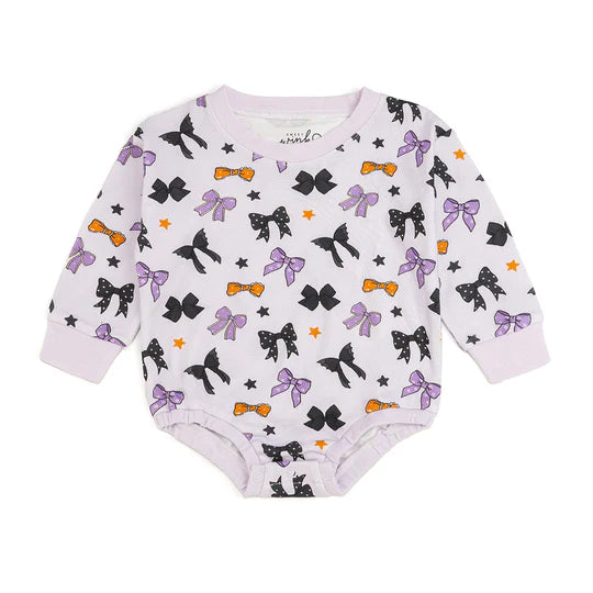 Sweet Wink Lavender | Spooky Bows Halloween Long Sleeve Romper