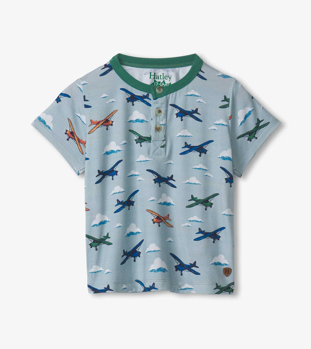 Hatley Airplane Bamboo Henley Tee