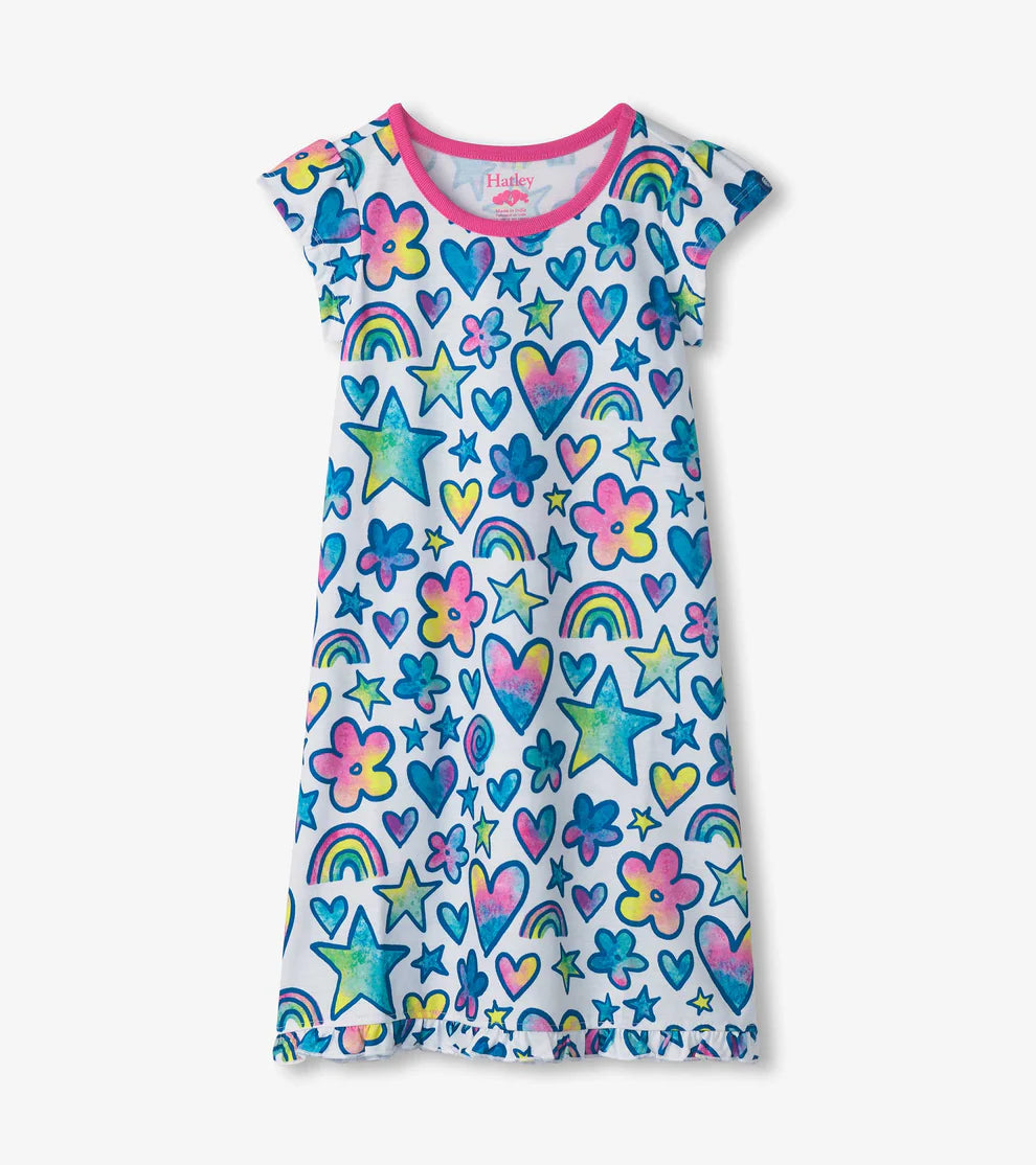 Hatley Watercolour Doodles | Ruffle Hem Night Dress
