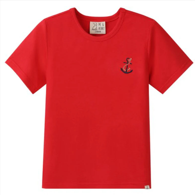Me & Henry Red Anchor | Marine Embroidered Tee