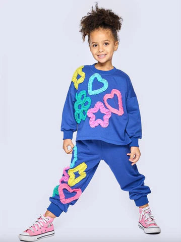 Baby Sara Blue Multi | Mesh Heart, Star, & Flower Detail Jogger