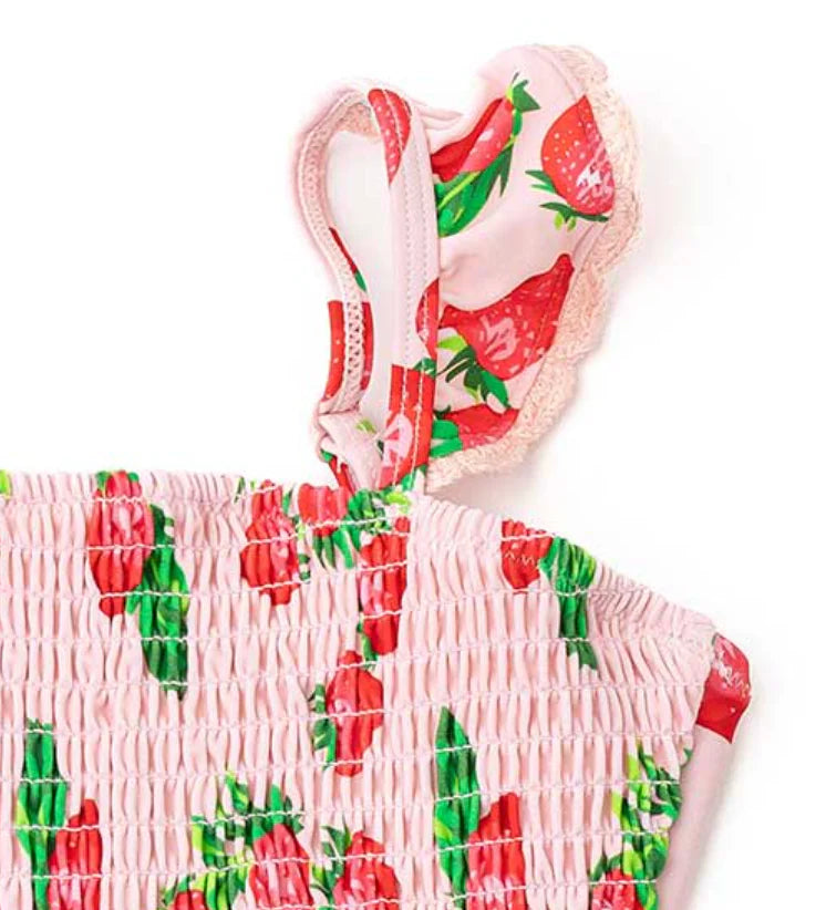 Shade Critters Pink Strawberry Bliss | 1 Piece Crochet Trim Smocked Swimsuit