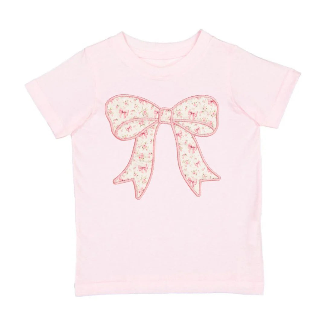 Sweet Wink Ballet Pink | Ditsy Floral Bow Patch Short Sleeve T-Shirt