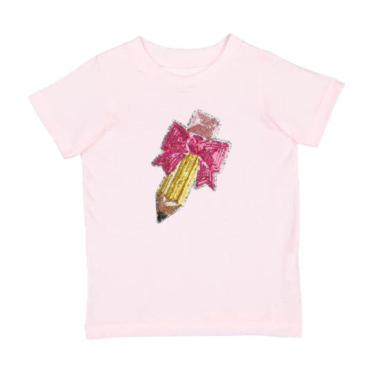 Sweet Wink Ballet | Pencil Bow Sequin Patch Short Sleeve T-Shirt