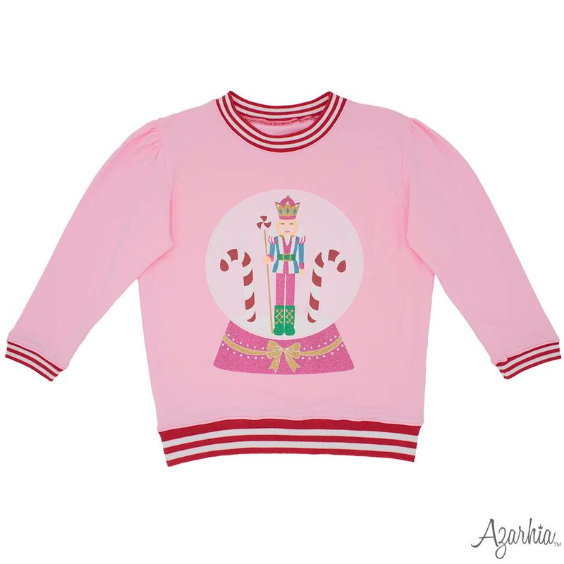 Azarhia Light Pink Holly Christmas | Winter Nutcracker Crew Sweatshirt