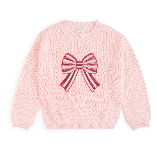 Sweet Wink Ballet Pink | Candy Cane Sequin Bow Patch Christmas Sweater