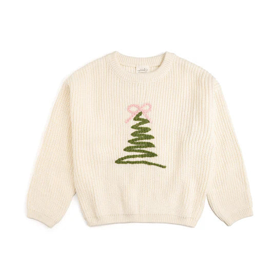 Sweet Wink Natural | Coquette Christmas Tree Knit Sweater