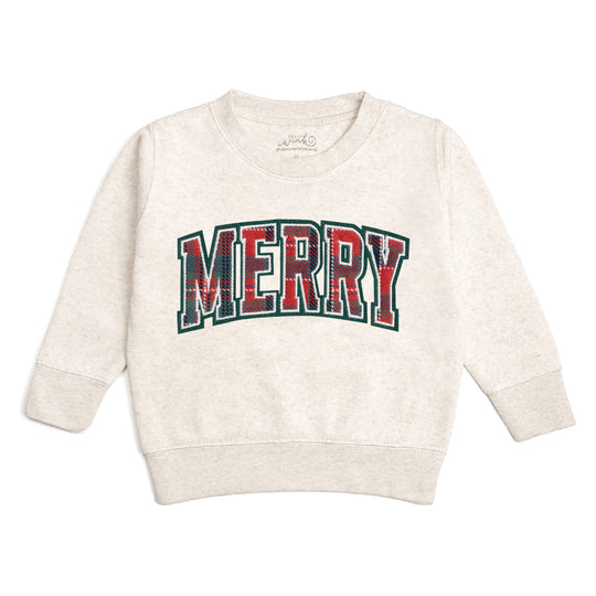 Sweet Wink Natural Heather | Merry Tartan Patch Christmas Sweatshirt