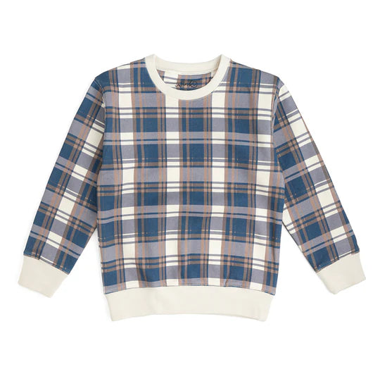 Sweet Wink Navy | Plaid Sweatshirt
