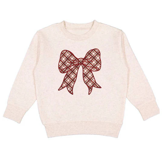 Sweet Wink Natural | Christmas Plaid Bow Patch Sweatshirt