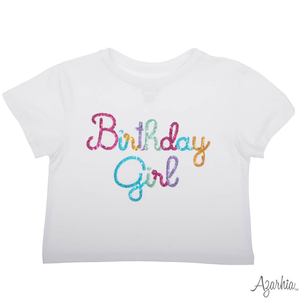 Azarhia White | Birthday Girl Tinsel Boxy Tee With Gold Shimmer Trim