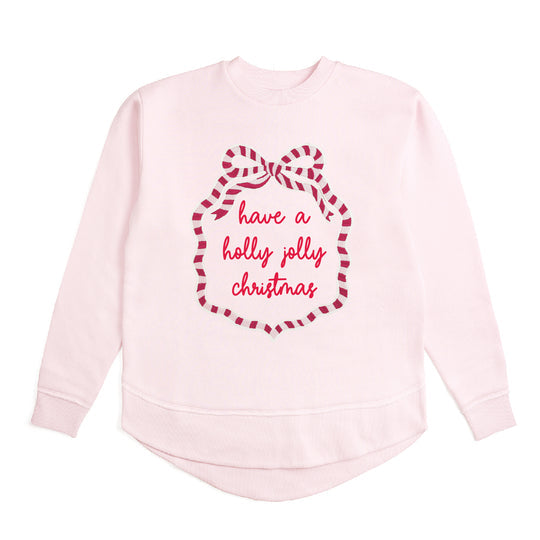 Sweet Wink Ballet Pink | Adult Holly Jolly Christmas Sequin Bow Patch Women's Sweatshirt