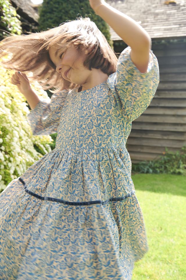 Pink Chicken Blue Climbing Floral | Maribelle Dress