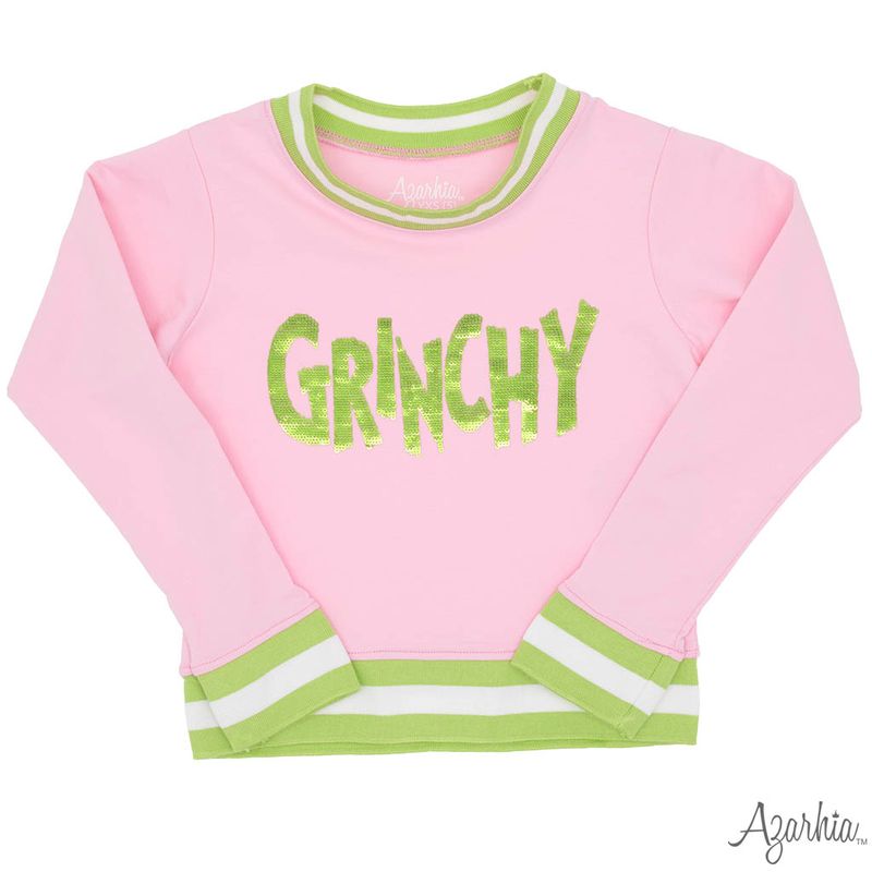 Azarhia Pink Christmas | Sequin Grinchy Crew Sweatshirt