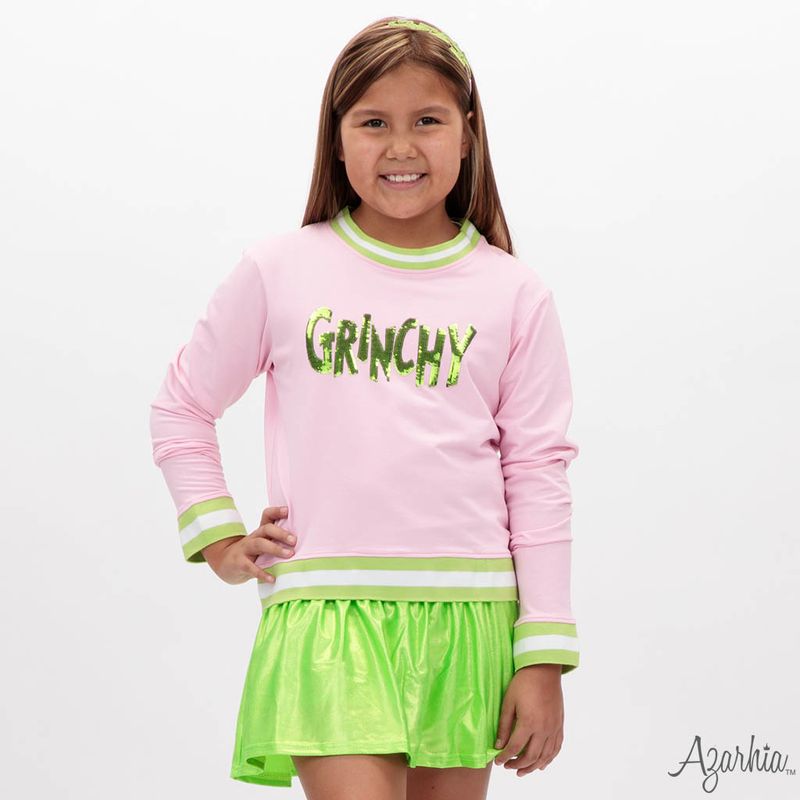 Azarhia Pink Christmas | Sequin Grinchy Crew Sweatshirt