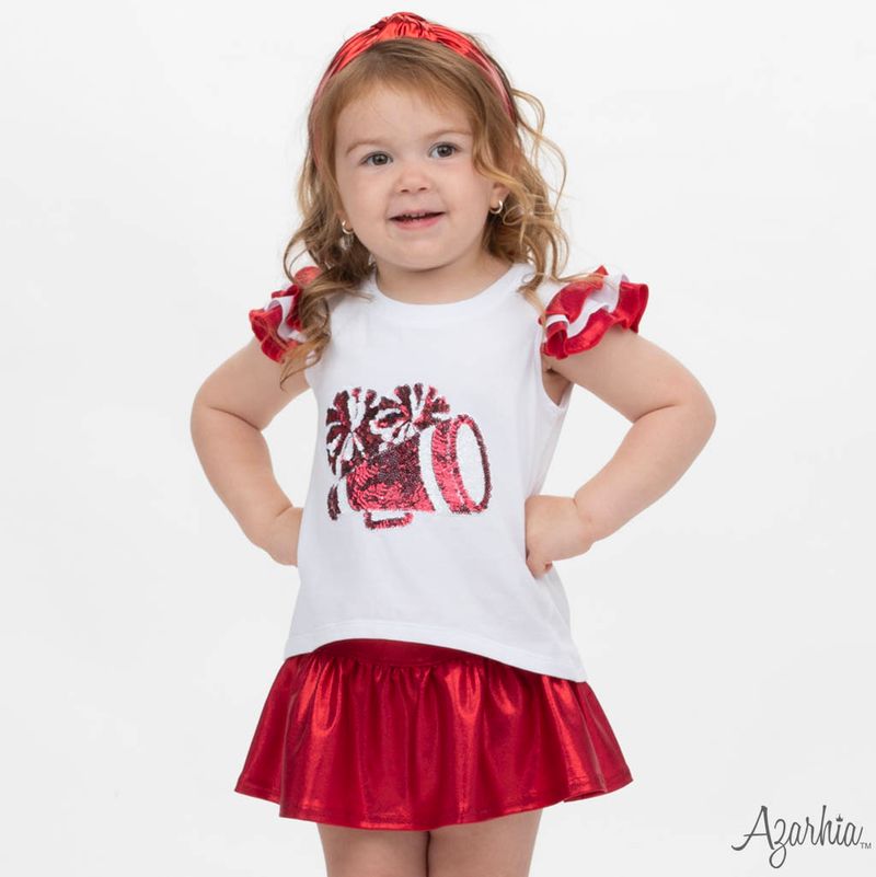 Azarhia Crimson | Shimmer Ruffle Sleeve Sequin Cheer Game Day Shirt