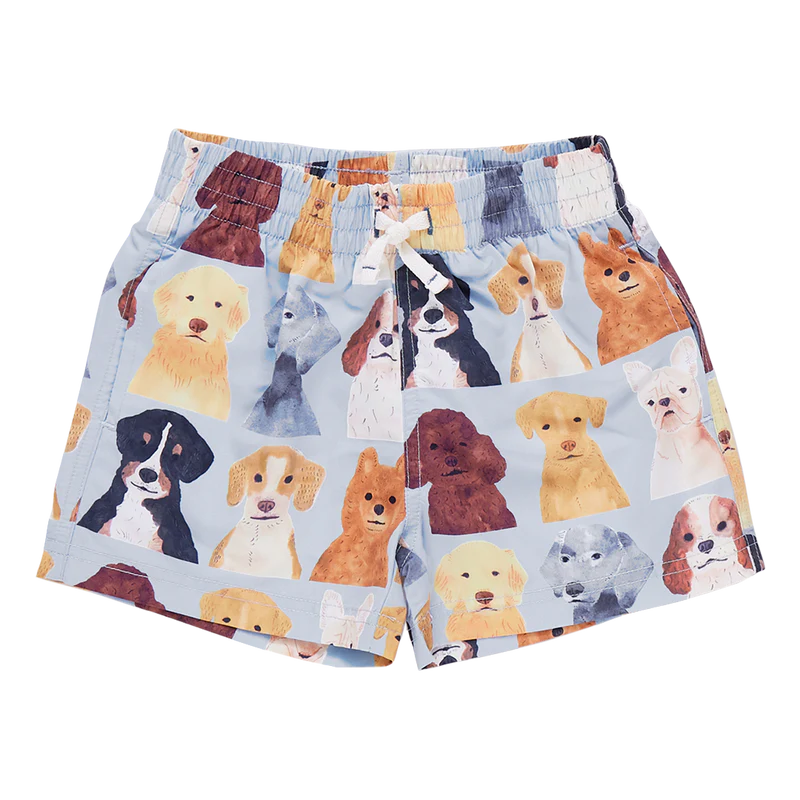 Pink Chicken Light Blue Watercolor Dogs | Swim Trunk