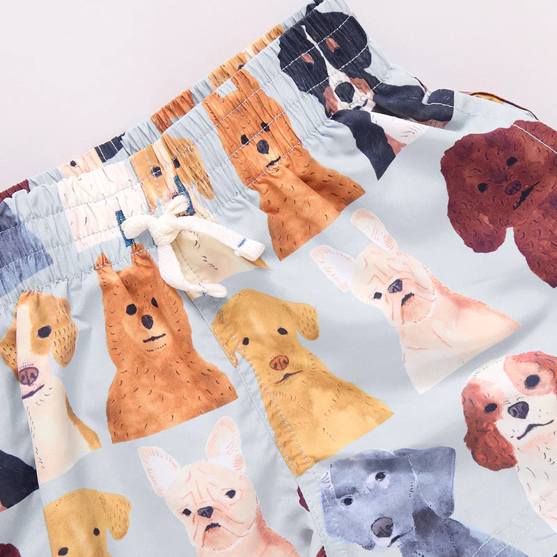 Pink Chicken Light Blue Watercolor Dogs | Swim Trunk