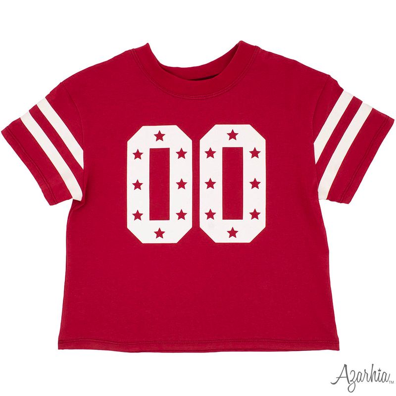 Azarhia Crimson | Glitter Double 00 Stars Boxy T-Shirt