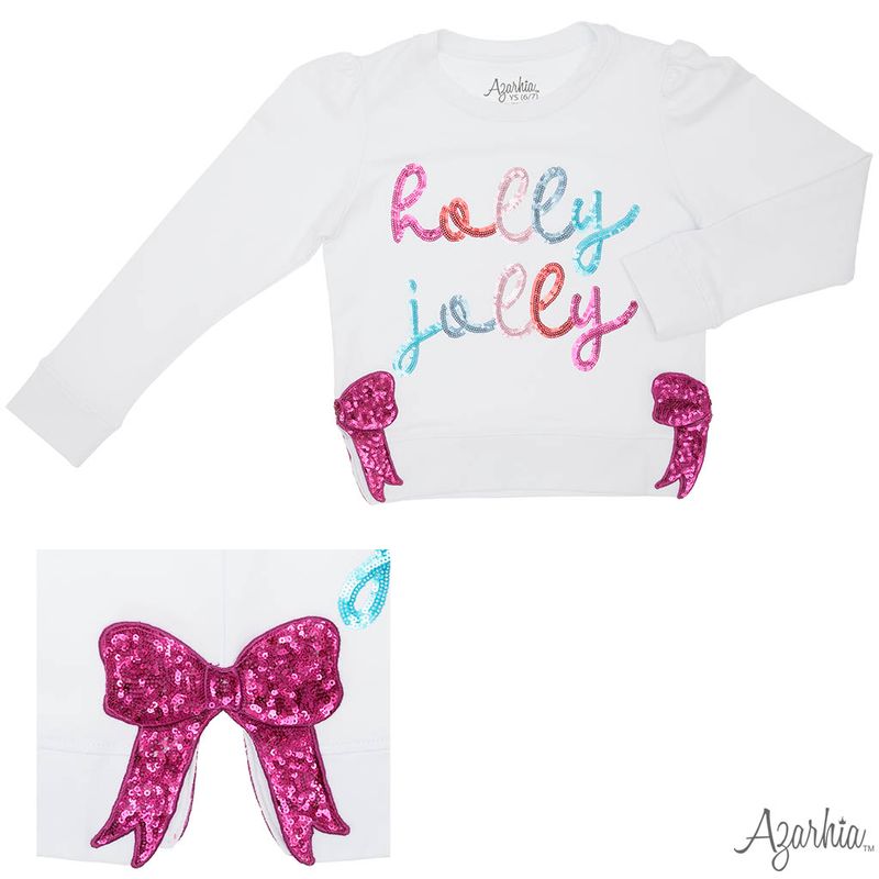 Azarhia Off White Christmas | Sequin Holly Jolly Crew Sweatshirt