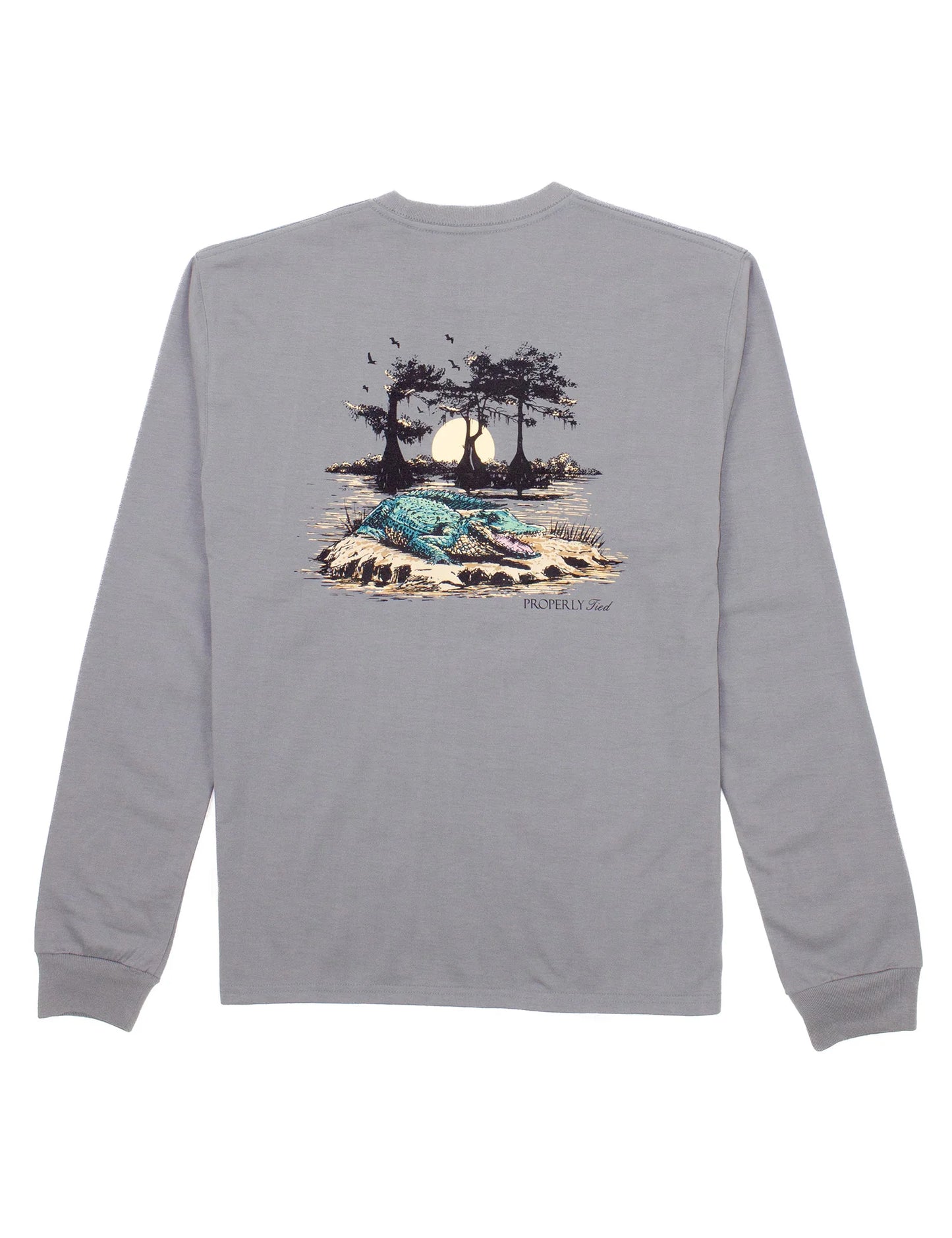 Properly Tied Battleship Grey | Bayou Gator Long Sleeve Pullover