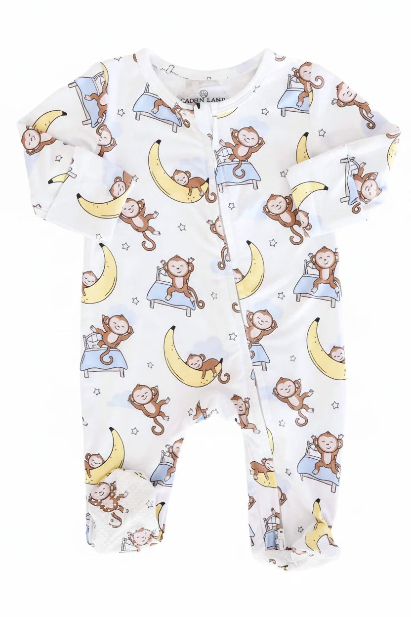Caden Lane Cream | Monkey See Monkey Snooze Zipper Footie