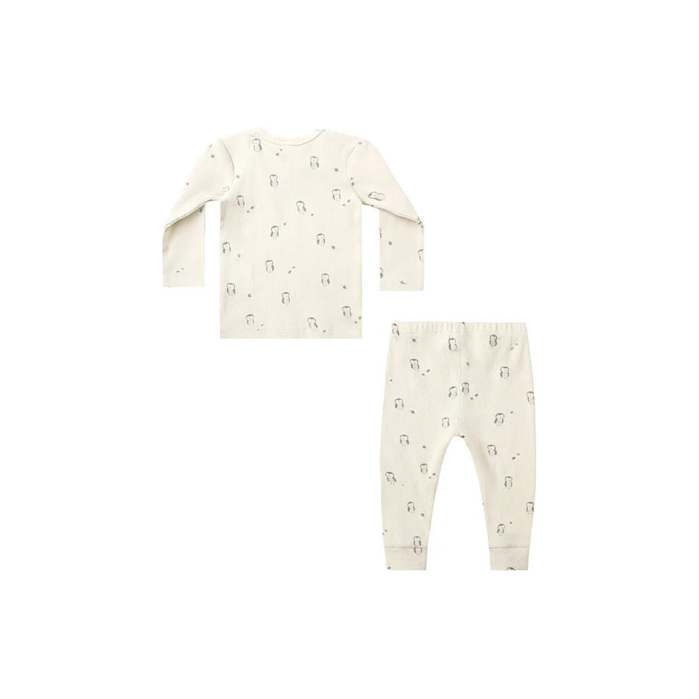 Quincy Mae Natural Owls | Ribbed Tee + Legging Set