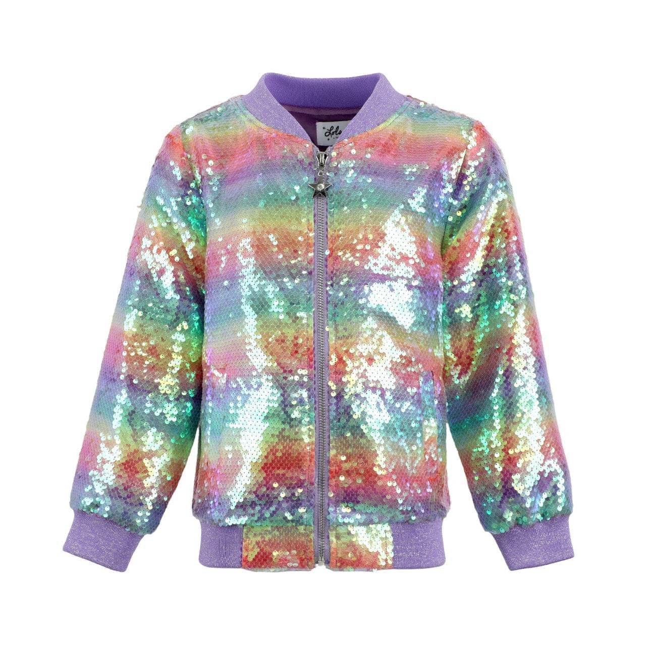 Lola + The Boys Rainbow Sequin Stripe | Bomber Jacket