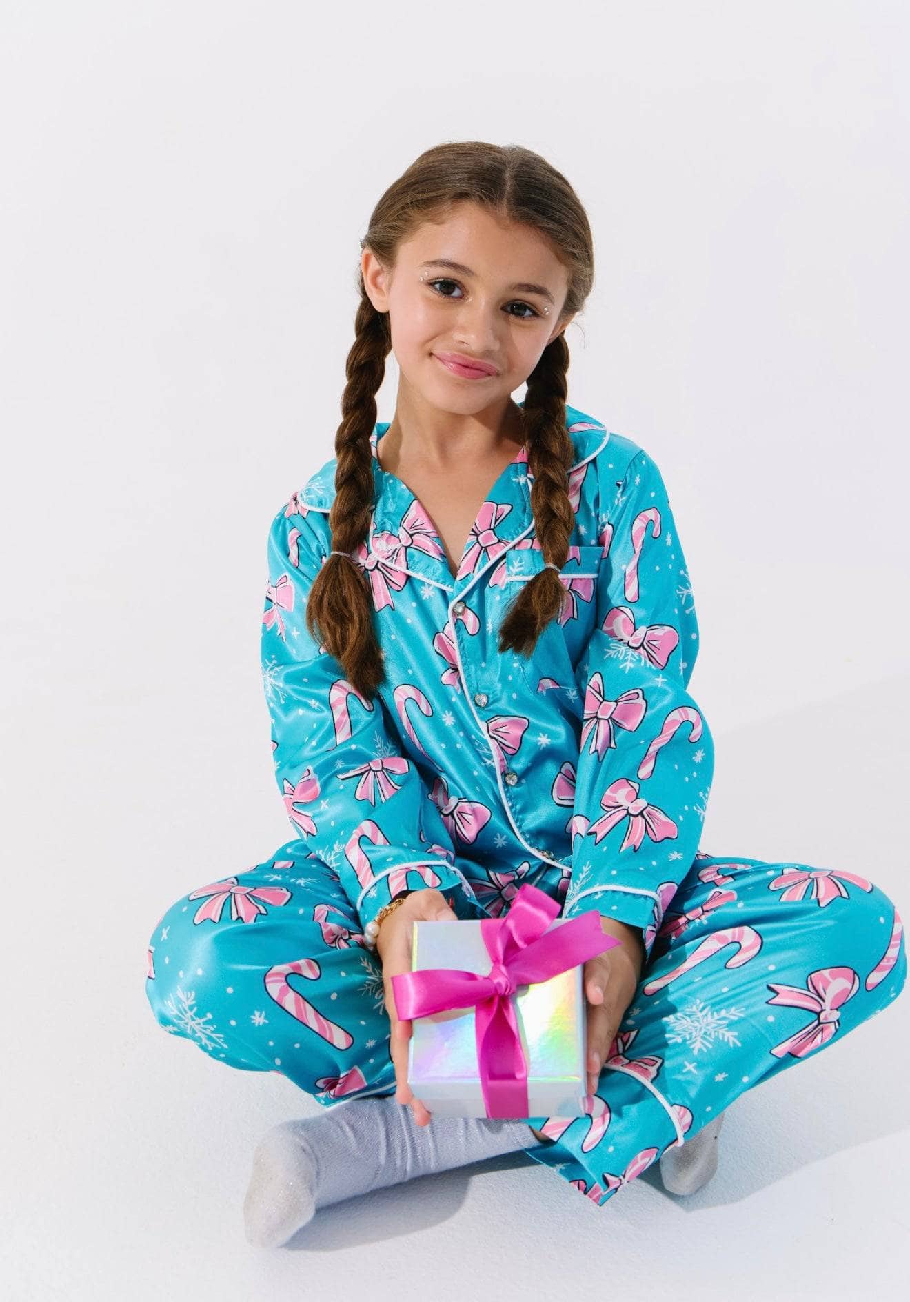 Lola + The Boys Blue Multi | Candy Cane Silky Set