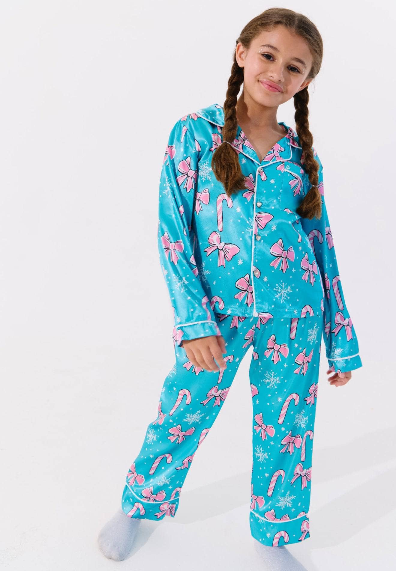 Lola + The Boys Blue Multi | Candy Cane Silky Set
