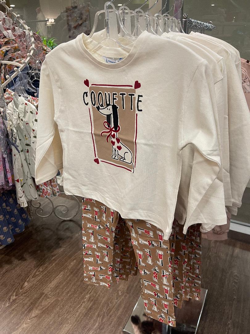 Mayoral Camel Rojo | Coquette Graphic Long Sleeve Shirt and Leggings Set