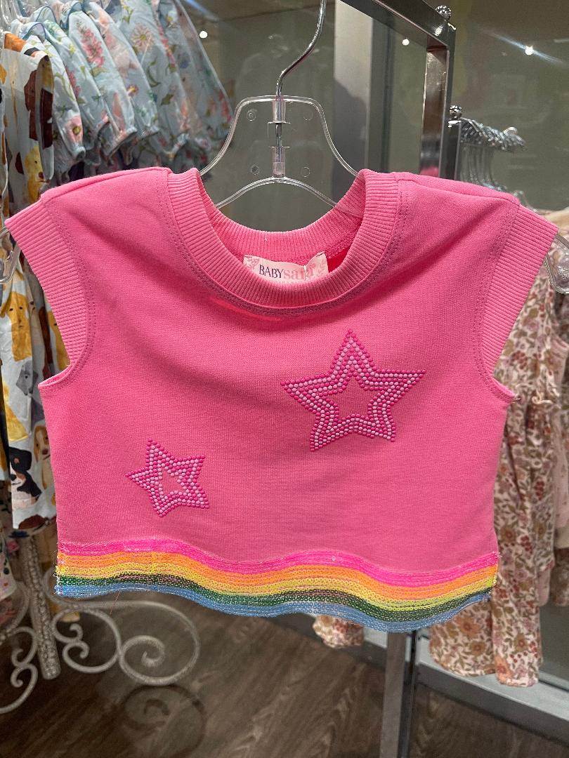 Baby Sara Pink | Crop Top With Star Detail & Swirl Sequin Trim