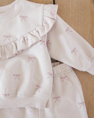 Quincy Mae Lilac Bows | Ruffle Fleece Sweatshirt + Sweatpant Set