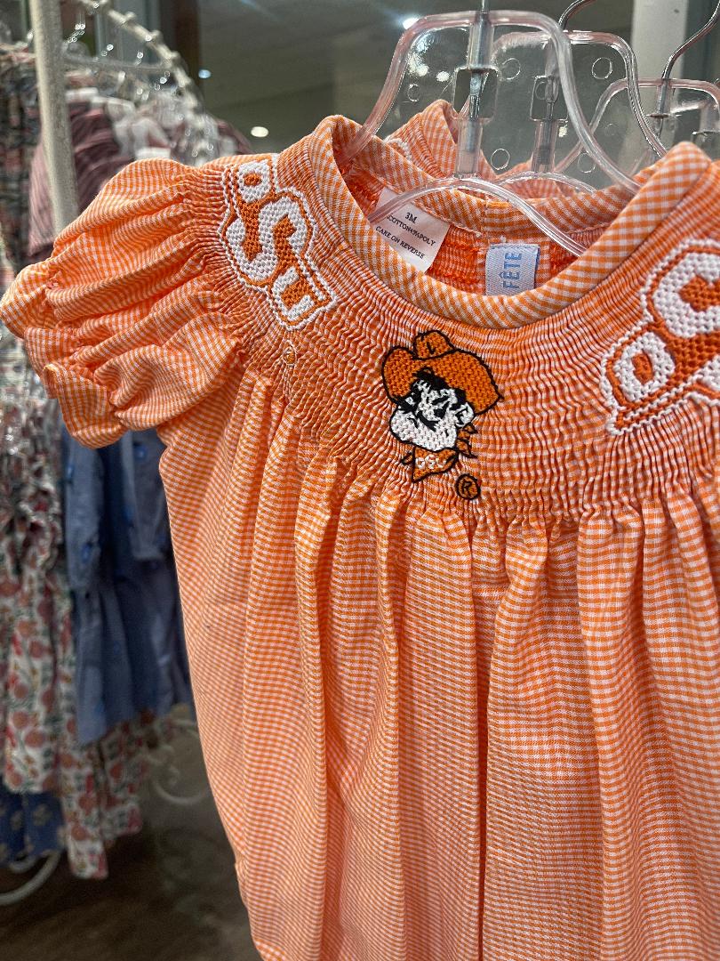 Vive La Fete OSU Orange | Smocked Gingham Bishop Bubble