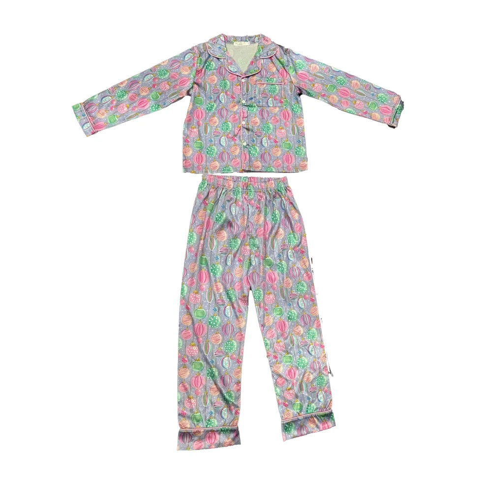 Tweenstyle Multi | Ornaments Print Satin Long Sleeve Loungewear Set