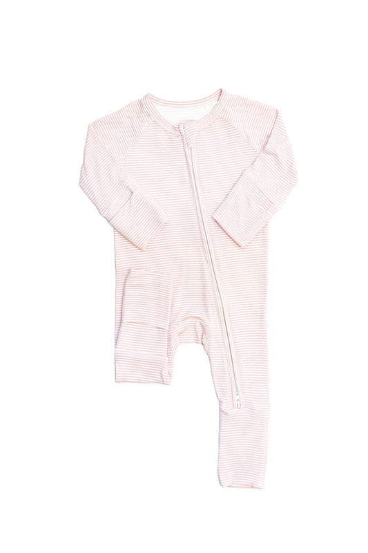 Uptown Baby Pink Mini Stripe | Long Sleeve Romper