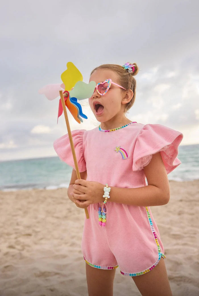 Lola + The Boys Rainbow | Gems Velour Romper