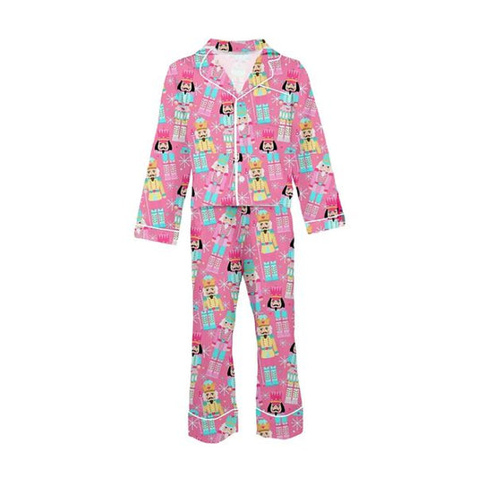 Tweenstyle Pink Multi | Wooden Soldier Print Long Sleeve Satin Loungewear Set