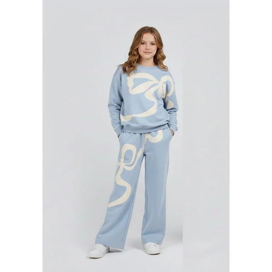Tweenstyle Light Blue | Oversized Bow Sweatshirt & Wide Leg Set