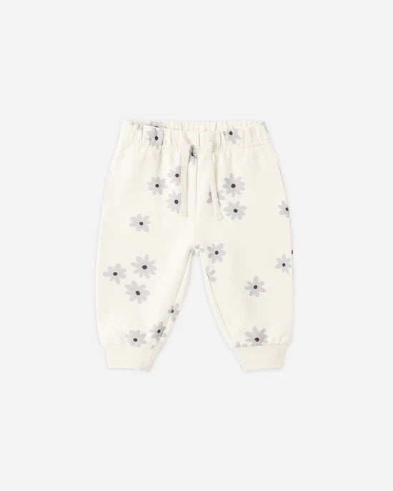 Quincy Mae Natural Blue Daisy | Ruffle Fleece Sweatshirt + Relaxed Fleece Sweatpant Set