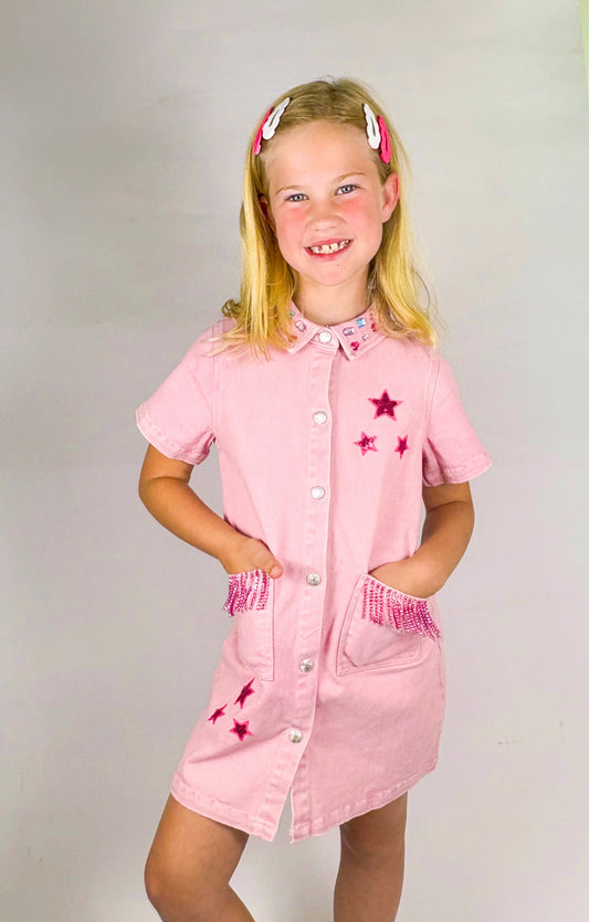 Three Wildflower Designs Pink | Denim Dress