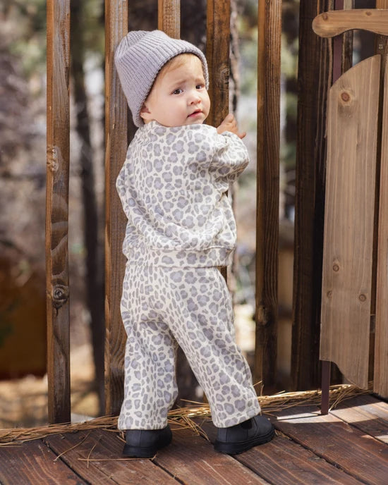 Rylee + Cru Natural Blue Leopard | Wide Leg Sweatpant