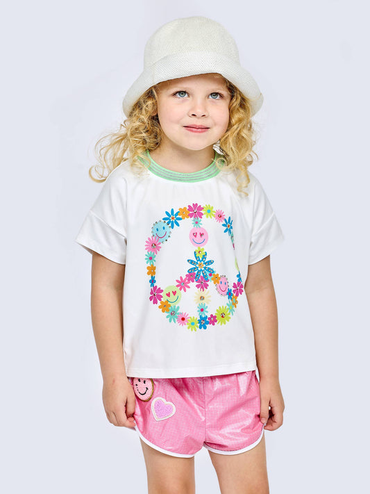 Baby Sara White Multi | Floral Peace Graphic Top With Tulip Back Detail