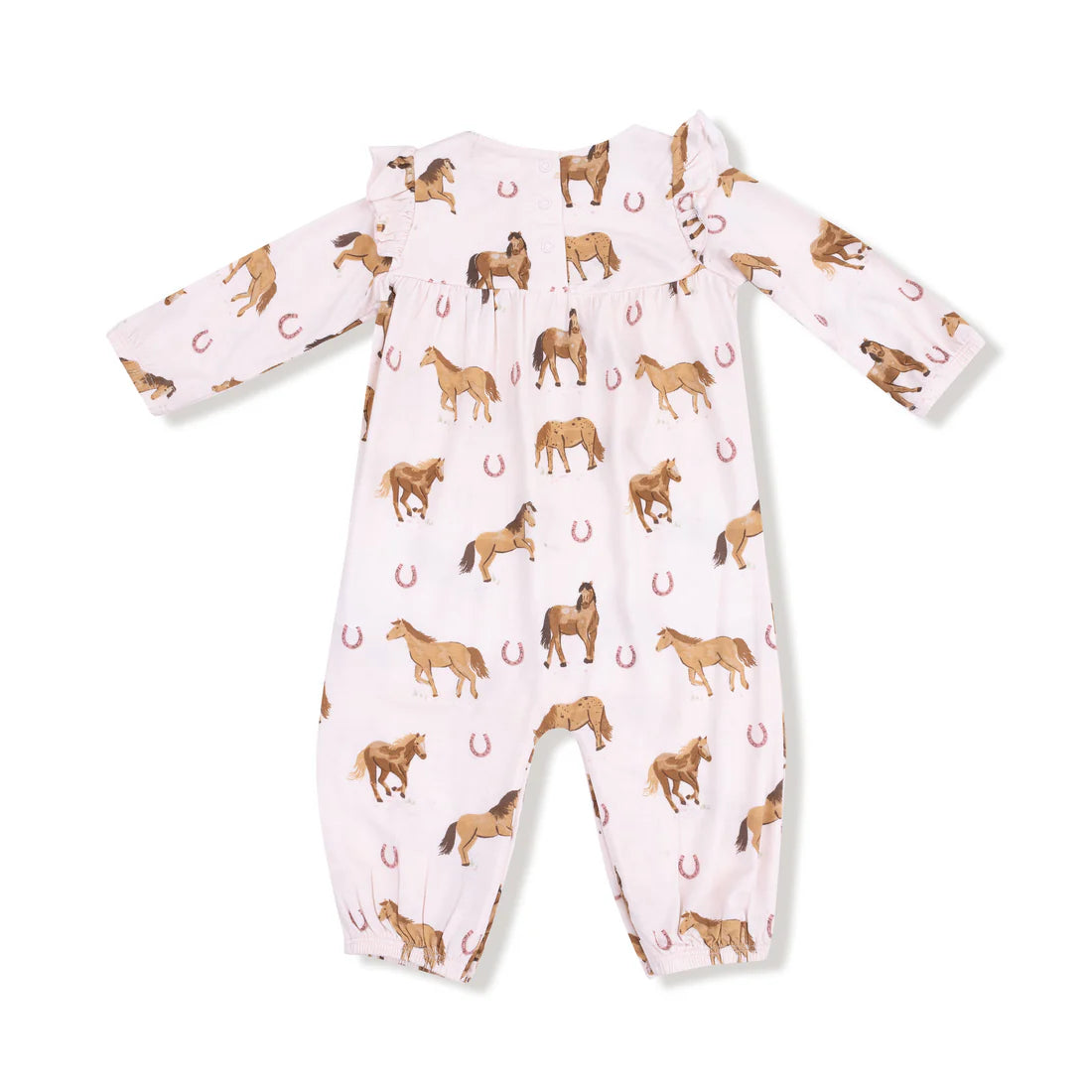Angel Dear Pink Horses | Ruffle Sleeve Romper