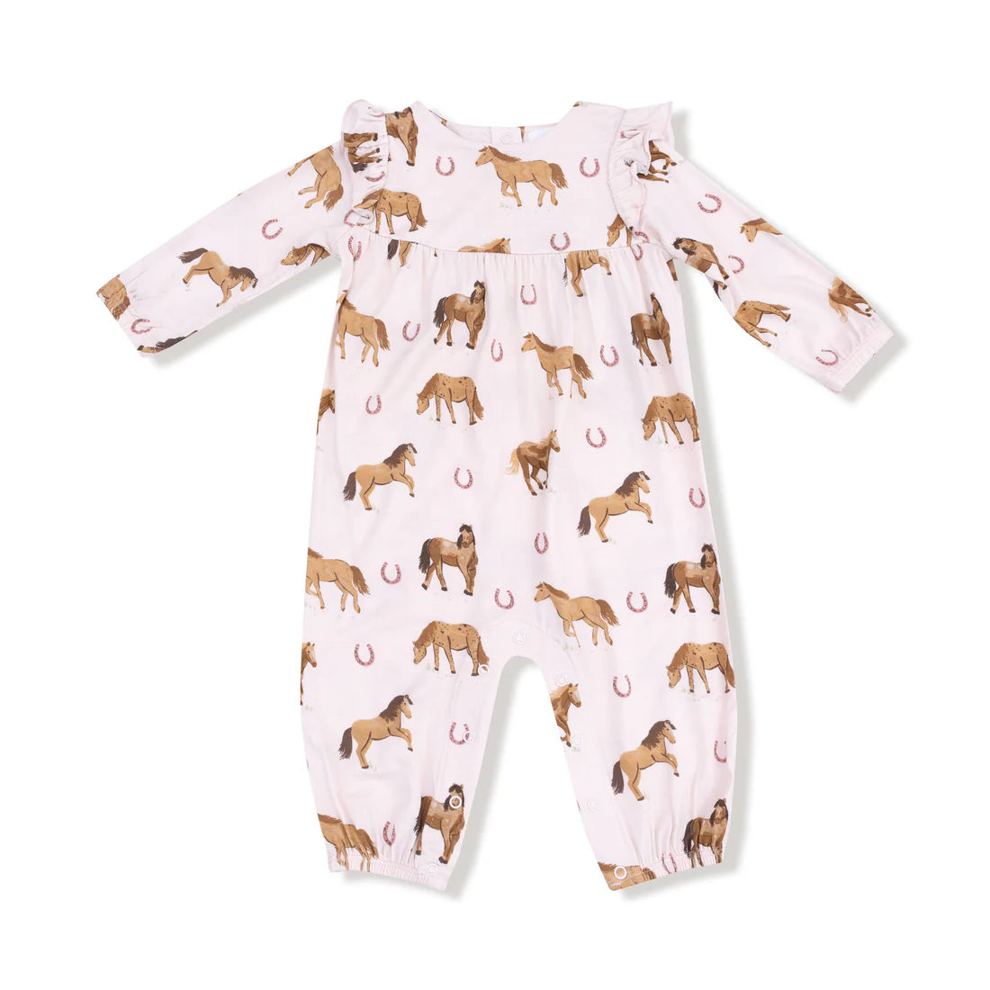 Angel Dear Pink Horses | Ruffle Sleeve Romper