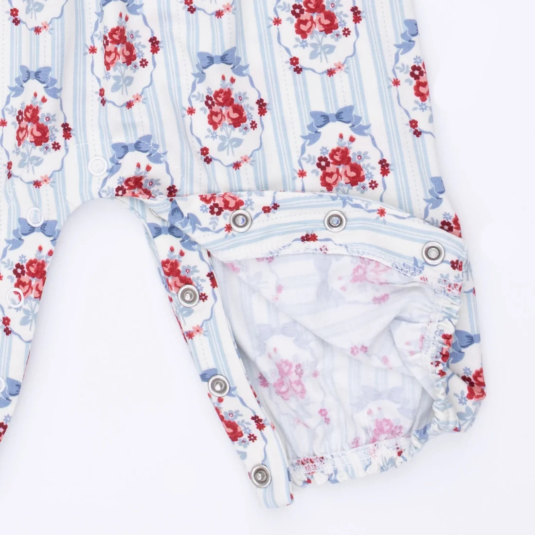 Angel Dear Ivory Blue | Beverly Cameo Stripe Ruffle Sleeve Snap Romper