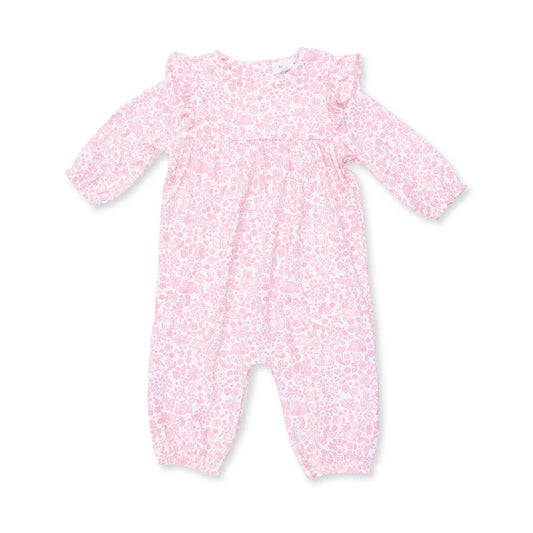 Angel Dear Ivory Pink | Baby Woodland Ruffle Sleeve Snap Romper