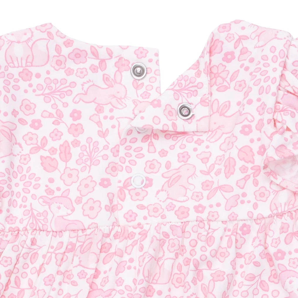Angel Dear Ivory Pink | Baby Woodland Ruffle Sleeve Snap Romper