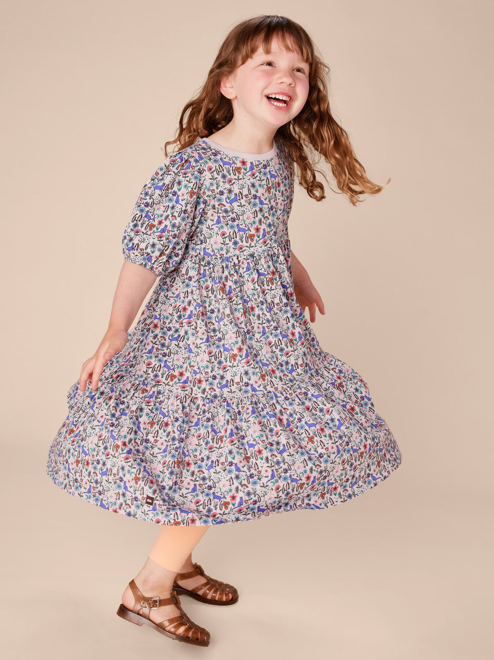 Tea Kitty Ditsy | Flowy Tiered Midi Dress